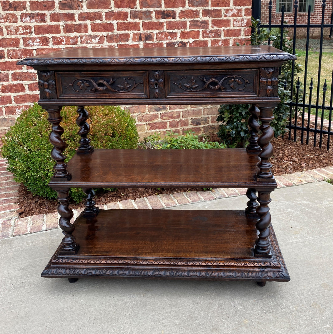 Antique French Dessert Server Sideboard Barley Twist Gothic Oak 2 Drawers