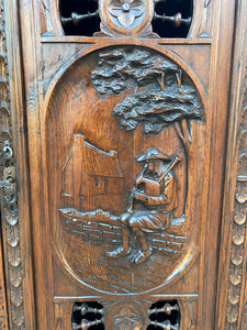 Antique French Breton Cabinet Bonnetiere Wardrobe Cupboard Carved Oak 19th C