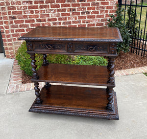 Antique French Dessert Server Sideboard Barley Twist Gothic Oak 2 Drawers