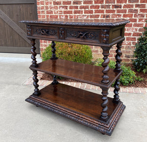 Antique French Dessert Server Sideboard Barley Twist Gothic Oak 2 Drawers