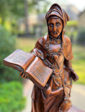 Load image into Gallery viewer, Antique French Statue Figure Saint Lady Sculpture Book Bible Carved Oak 23.5&quot; T