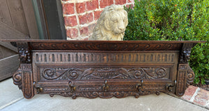 Antique French Wall Shelf Plate Rack Coat Hat Pot Rack Lions Oak 5 Hooks 44.25"W