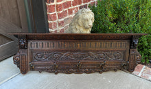 Load image into Gallery viewer, Antique French Wall Shelf Plate Rack Coat Hat Pot Rack Lions Oak 5 Hooks 44.25&quot;W