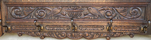 Antique French Wall Shelf Plate Rack Coat Hat Pot Rack Lions Oak 5 Hooks 44.25"W