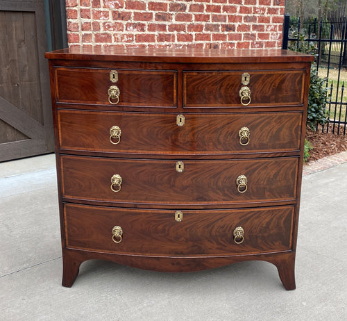 Antique English Chest of Drawers Bow Front Mahogany 5-Drawer Commode 19th C