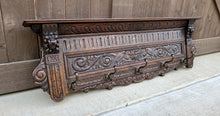 Load image into Gallery viewer, Antique French Wall Shelf Plate Rack Coat Hat Pot Rack Lions Oak 5 Hooks 44.25&quot;W