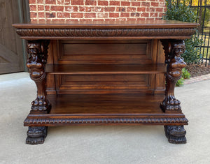 Antique French Gothic Console Table Server Sideboard 2-Tier Walnut Winged Figure