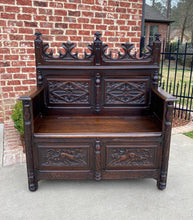 Load image into Gallery viewer, Antique French Bench Settee Hall Bench Gothic Oak Banquette Seating Lift Top 19C