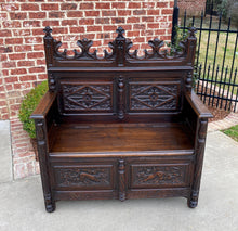 Load image into Gallery viewer, Antique French Bench Settee Hall Bench Gothic Oak Banquette Seating Lift Top 19C