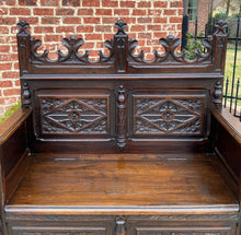 Load image into Gallery viewer, Antique French Bench Settee Hall Bench Gothic Oak Banquette Seating Lift Top 19C