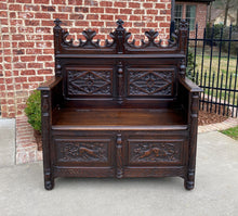 Load image into Gallery viewer, Antique French Bench Settee Hall Bench Gothic Oak Banquette Seating Lift Top 19C