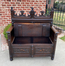 Load image into Gallery viewer, Antique French Bench Settee Hall Bench Gothic Oak Banquette Seating Lift Top 19C