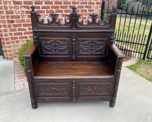 Load image into Gallery viewer, Antique French Bench Settee Hall Bench Gothic Oak Banquette Seating Lift Top 19C