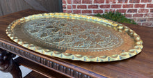 Load image into Gallery viewer, Antique English Brass Serving Tray Platter OVAL Grape Leaves Hanging 1930s
