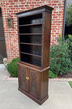 Load image into Gallery viewer, Antique English Bookcase Display Shelf Cabinet Two-Piece Carved Oak c. 1920s