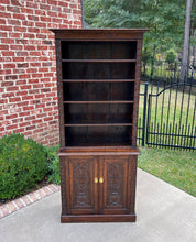 Load image into Gallery viewer, Antique English Bookcase Display Shelf Cabinet Two-Piece Carved Oak c. 1920s