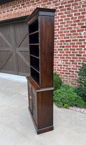 Antique English Bookcase Display Shelf Cabinet Two-Piece Carved Oak c. 1920s