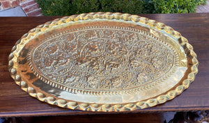 Antique English Brass Serving Tray Platter OVAL Grape Leaves Hanging 1930s