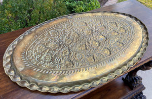 Antique English Brass Serving Tray Platter OVAL Grape Leaves Hanging 1930s