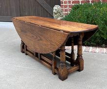 Load image into Gallery viewer, Antique English Coffee Table Bench Drop Leaf Gate Leg Oak Pegged c. 1900