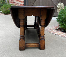 Load image into Gallery viewer, Antique English Coffee Table Bench Drop Leaf Gate Leg Oak Pegged c. 1900