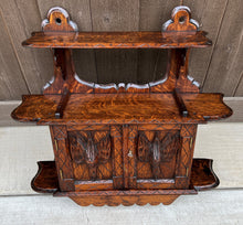 Load image into Gallery viewer, Antique English Hanging Wall Shelf Medicine Cabinet Carved Birds w Key 24&quot;Tall