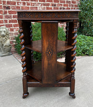 Load image into Gallery viewer, Antique English Revolving Bookcase Book Shelf End Table Barley Twist Oak Rolling