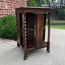 Load image into Gallery viewer, Antique English Revolving Bookcase Book Shelf End Table Barley Twist Oak Rolling