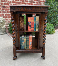 Load image into Gallery viewer, Antique English Revolving Bookcase Book Shelf End Table Barley Twist Oak Rolling