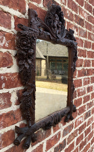 Antique French Black Forest Mirror Framed Highly Carved Oak Angels Cherubs Roses