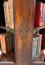 Load image into Gallery viewer, Antique English Revolving Bookcase Book Shelf End Table Barley Twist Oak Rolling