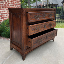 Load image into Gallery viewer, Antique French Chest of Drawers Storage Cabinet 3-Drawer Carved Oak w Key 18th C