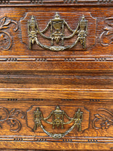 Load image into Gallery viewer, Antique French Chest of Drawers Storage Cabinet 3-Drawer Carved Oak w Key 18th C