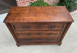 Antique French Chest of Drawers Storage Cabinet 3-Drawer Carved Oak w Key 18th C