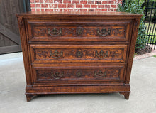 Load image into Gallery viewer, Antique French Chest of Drawers Storage Cabinet 3-Drawer Carved Oak w Key 18th C