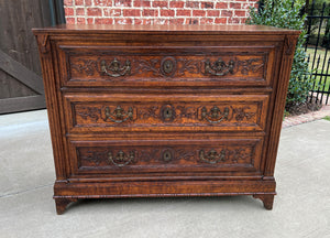 Antique French Chest of Drawers Storage Cabinet 3-Drawer Carved Oak w Key 18th C