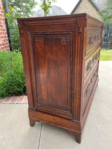 Antique French Chest of Drawers Storage Cabinet 3-Drawer Carved Oak w Key 18th C