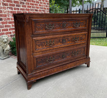 Load image into Gallery viewer, Antique French Chest of Drawers Storage Cabinet 3-Drawer Carved Oak w Key 18th C