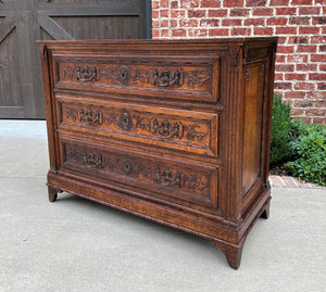 Antique French Chest of Drawers Storage Cabinet 3-Drawer Carved Oak w Key 18th C