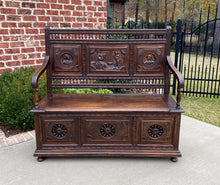 Load image into Gallery viewer, Antique French Breton Bench Settee Entry Hall Brittany Carved Oak Banquette