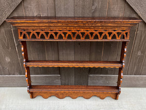 Antique English Plate Rack Wall Shelf Display Rack Arts & Crafts Oak 37"W