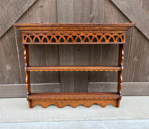 Antique English Plate Rack Wall Shelf Display Rack Arts & Crafts Oak 37"W