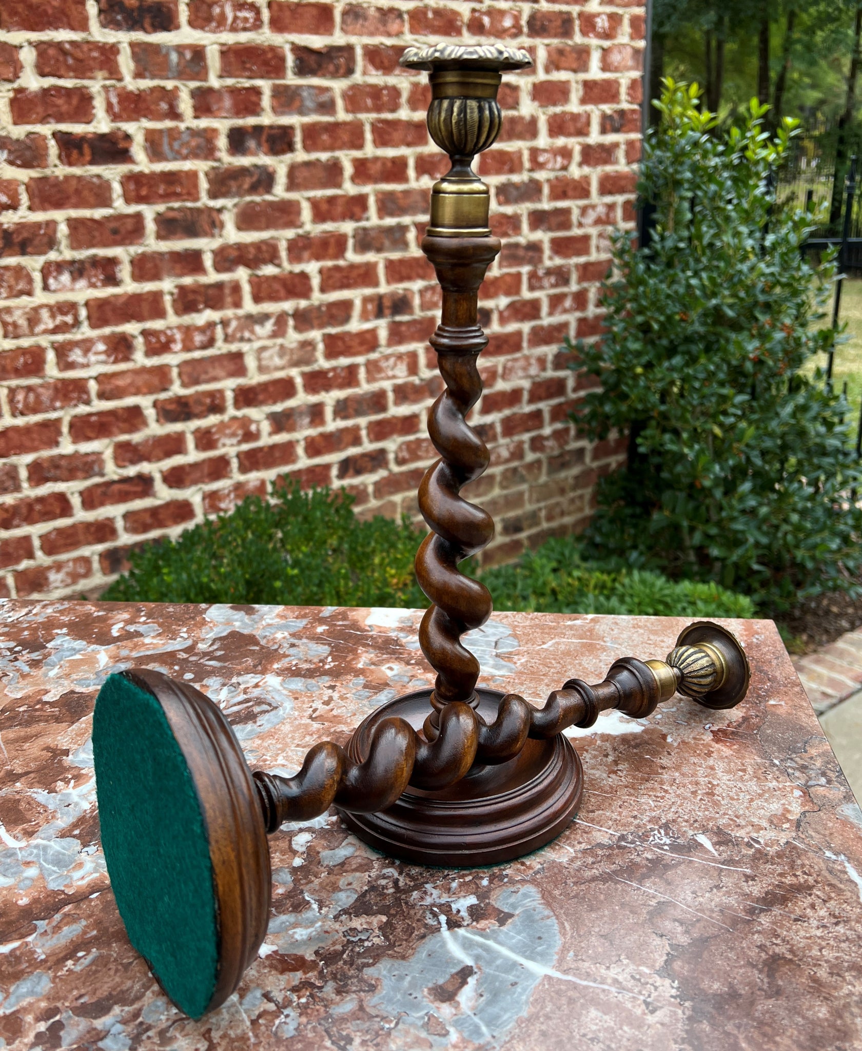 Pair of Antique English Oak Barley Twist Candlesticks For Sale at 1stDibs
