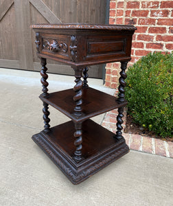 Antique French End Table Side Cabinet Nightstand Barley Twist Pedestal 19th C