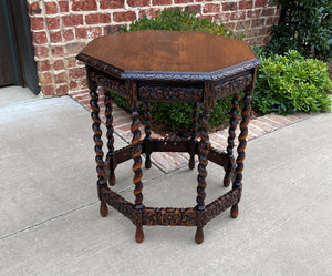 Antique French Table BARLEY TWIST Octagonal Carved Oak Renaissance Revival