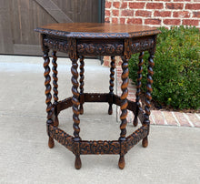 Load image into Gallery viewer, Antique French Table BARLEY TWIST Octagonal Carved Oak Renaissance Revival