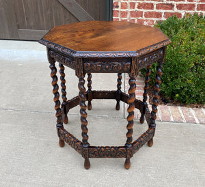 Antique French Table BARLEY TWIST Octagonal Carved Oak Renaissance Revival