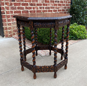 Antique French Table BARLEY TWIST Octagonal Carved Oak Renaissance Revival