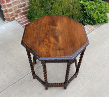 Load image into Gallery viewer, Antique French Table BARLEY TWIST Octagonal Carved Oak Renaissance Revival