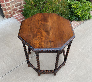 Antique French Table BARLEY TWIST Octagonal Carved Oak Renaissance Revival